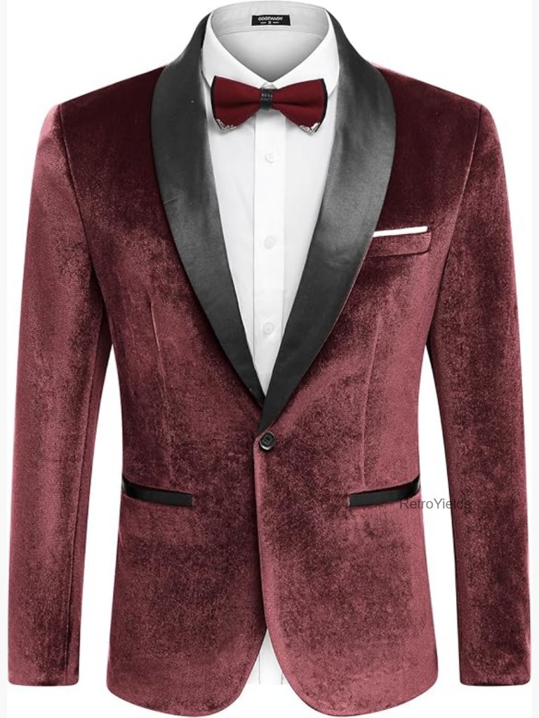 One Button Shawl Collar Velvet Tuxedo Blazer Jacket Slim Fit